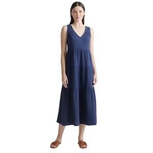 NWOT Quince Indigo Muted Blue Organic Cotton Gauze Tiered Maxi Dress Small 4311